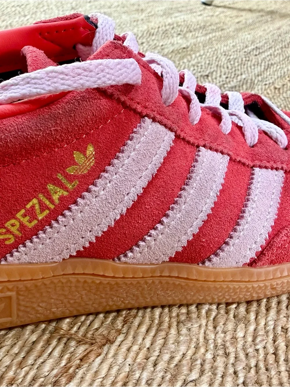 Adidas Red Suede Sneakers with Light Pink Stripes - Picture 7 of 7